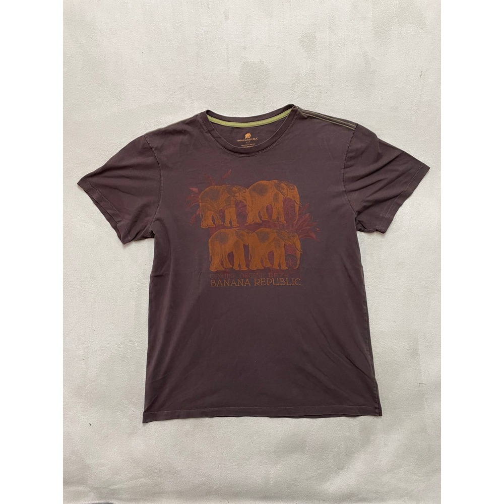Banana Republic Mens Organic Cotton Elephant Graphic T-Shirt Brown Size M